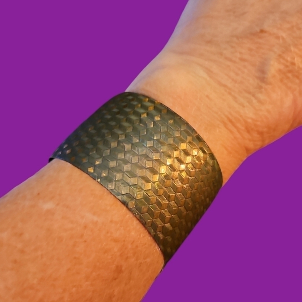 VTG Rustic Bronze Copper Tone Chunky Textured Castlecore Cuff Bracelet
